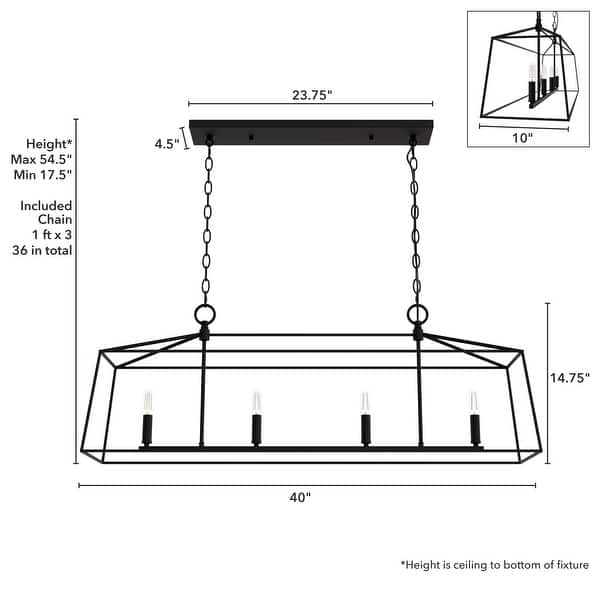 dimension image slide 1 of 3, Hunter Fair Oaks 4-Light Linear Chandelier - Dining Room, Island - Modern, Transitional, Lantern, Geometric - Designer!
