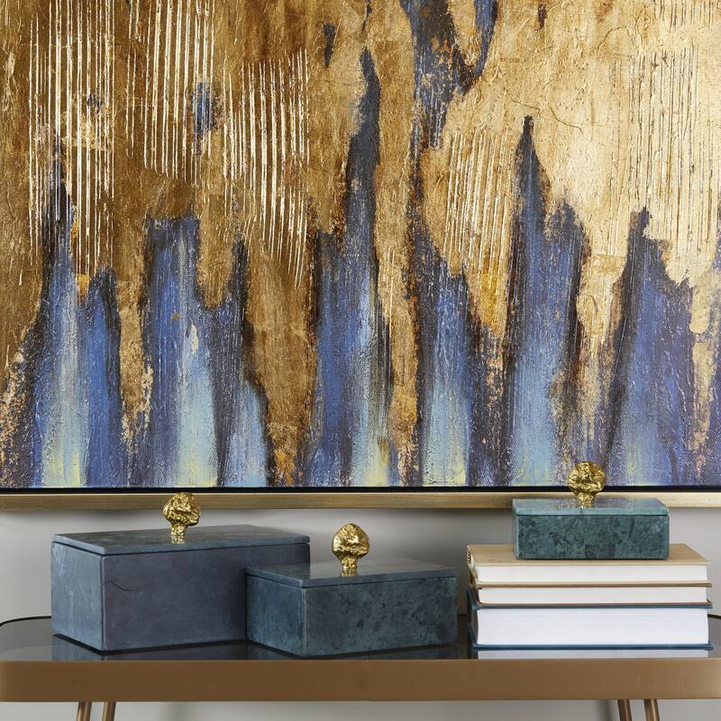 Marble Decorative Box with Gold Final or Textured Aluminum Knobs Set of 3 Green - Roche River Decor
