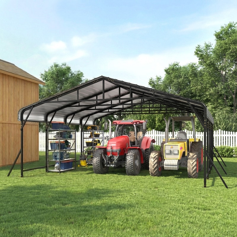 EROMMY 20x20 Outdoor Car Shelter with Sturdy Galvanized Steel Roof, Versatile Carport for Vehicles, Boats, and Tractors