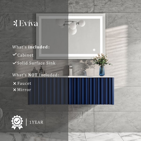 Eviva Dolce 48 in. W x 20 in. D x 14 in. H Single Bath Vanity in Blue with White Solid Surface Top with White Integrated Sink