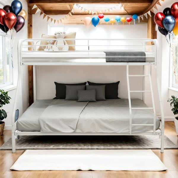 slide 2 of 7, Heavy Duty Metal Twin-Over-Full Bunk Bed with Enhanced Upper-Level Guardrail