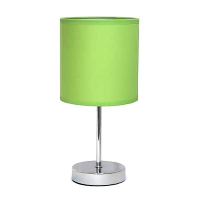 Traditional Petite Table Lamp with Drum Shade - 11.75" - Silver and Green