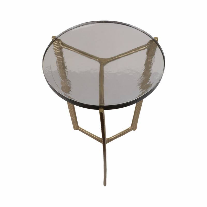 Side Table - Glass Top on Textured Metal Base, 22"