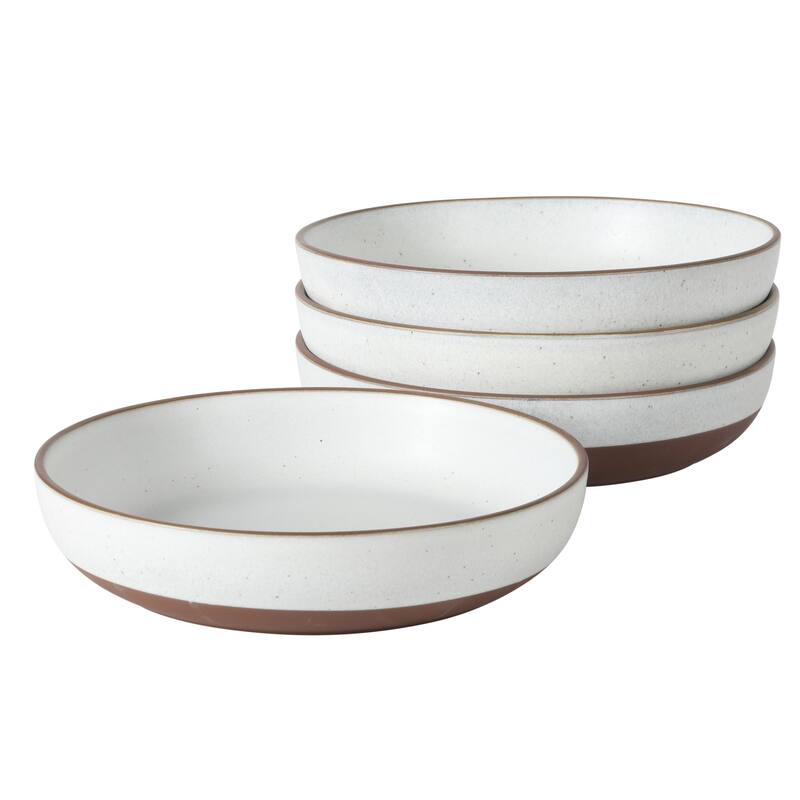 Gibson Elite William Crest 4 Piece Dinner Bowl Set, 8.5" Round Stoneware Reactive Glaze Finish, Large Soup, Pasta & Salad Bowls - White