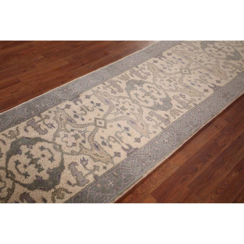 Earth Tone Oushak Oriental Runner Rug Handmade Wool Carpet - 2'7"x 7'11"