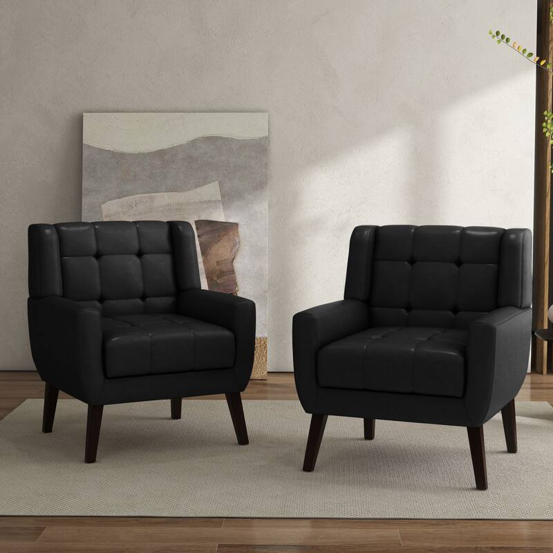 Tufted Wingback Accent Chairs Linen/Faux Leather/Velvet Armchairs Set of 2