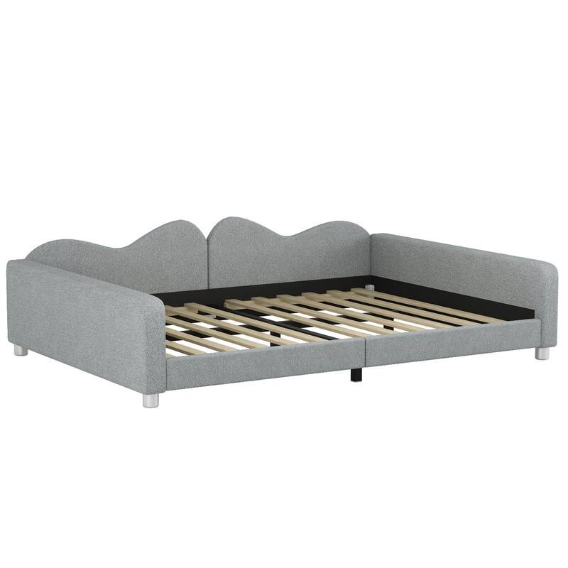 Upholstered Daybed with Cloud-Shaped Backrest, Twin/Full Size Sherpa Fabric Daybed Frame Sofa Bed with Support Legs for Kids