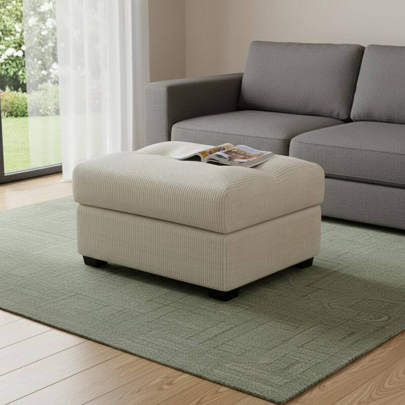 HomeRoots 37" Beige and Black Corduroy Tufted Ottoman - Beige - 37.20 in. x 19.69 in.  x 23.62 in.