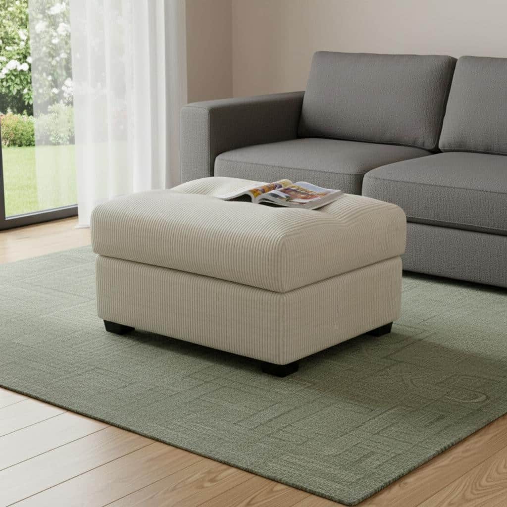 HomeRoots 37" Beige and Black Corduroy Tufted Ottoman