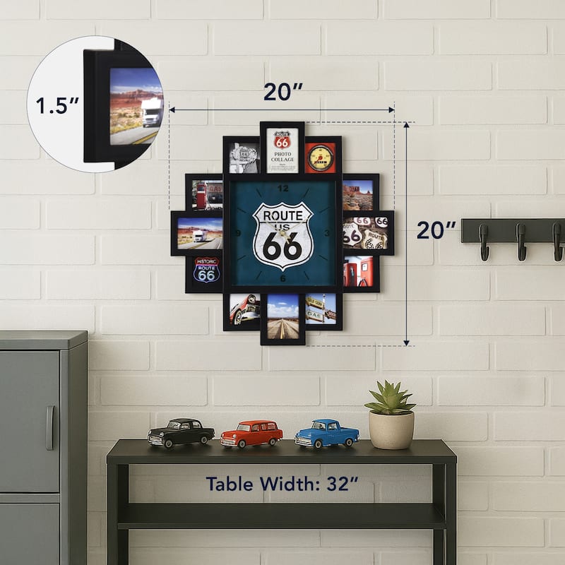 American Art Decor Picture Frame Collage Wall Clock 12 Photo Display Slots
