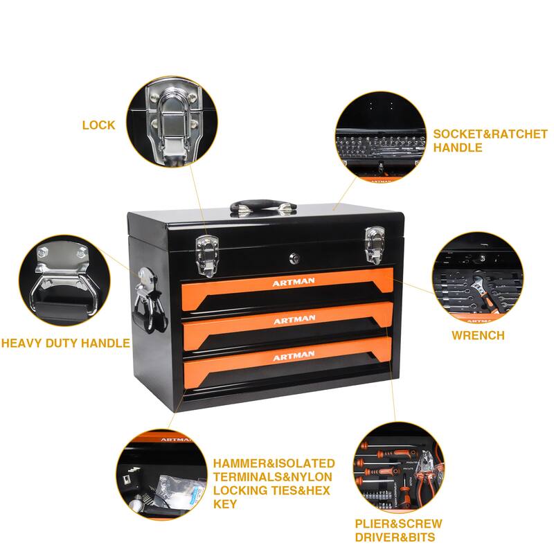 3 Drawers Tool Box with Tool Set
