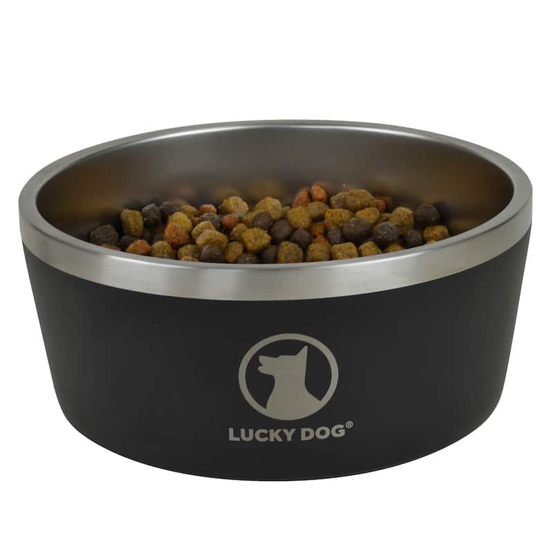 Lucky Dog INDULGE Double Wall Stainless Steel Dog Bowl Non Slip Lifetime Warranty - 8 cup / 64 oz - Black