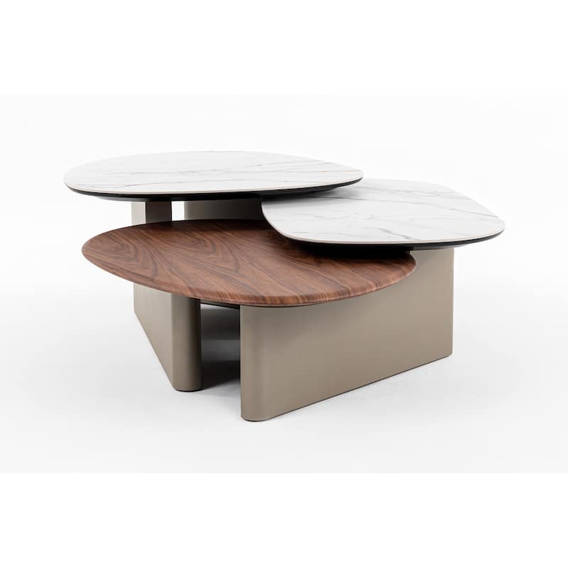 Cid Rob Coffee Table, Walnut Brown Wood, Gray Ceramic, 63 Inch