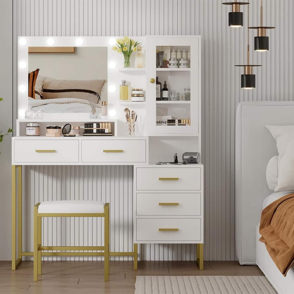 Makeup Vanity and Stool with Lights in 3 Colors