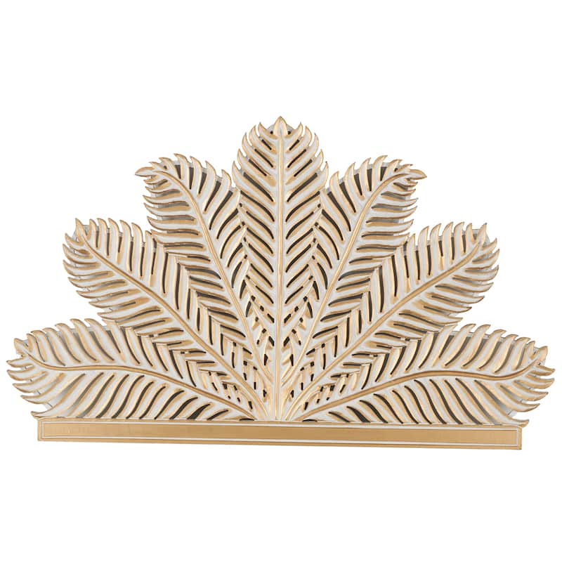 Wooden Palm Tree Leaf Panel Wall Decor with White Accents - Gold - Roche River Decor