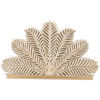 Wooden Palm Tree Leaf Panel Wall Decor with White Accents - Gold - Roche River Decor