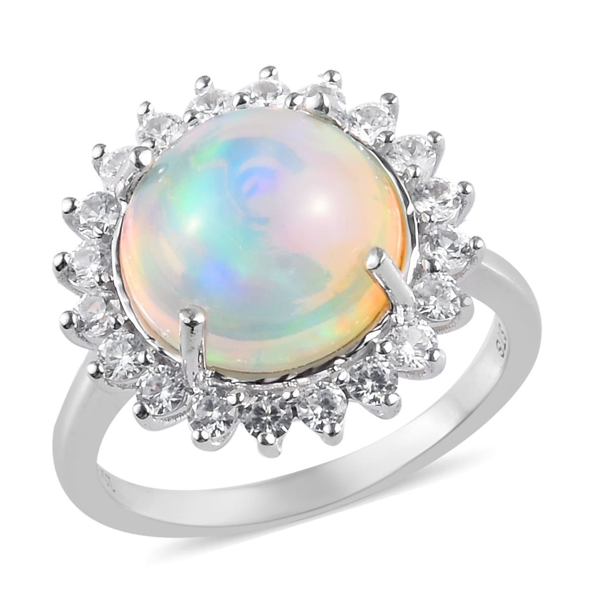 8.65 Ct TJC Halo Pink Opal Ring for Women Sterling Silver White Zircon