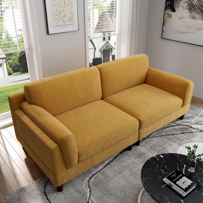90" Corduroy Sectional Sofa Lounge Sleeper Sofa