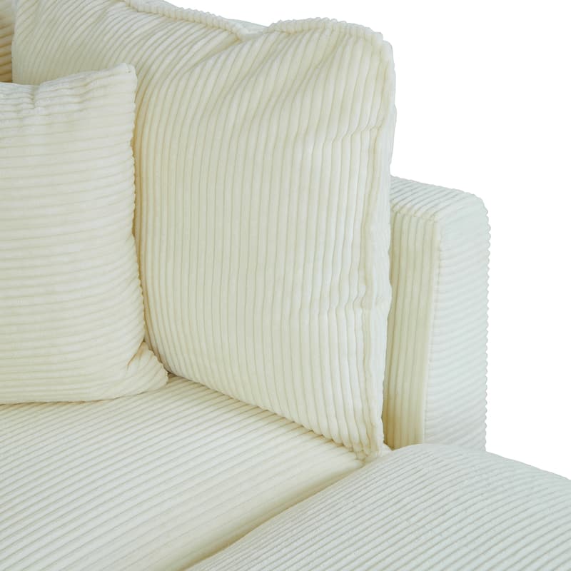 Corduroy 3-Seater Sofa, 4 Pillows, Breathable Fabric and Thick Cushions