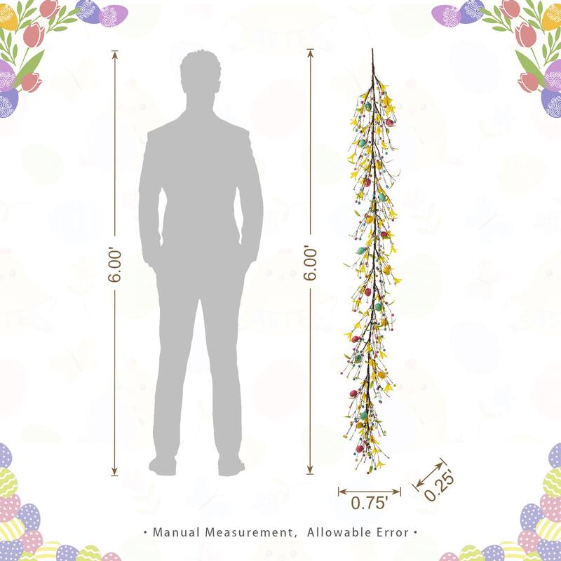 Glitzhome 72"L Easter Egg Flower Berries Lavender Garland
