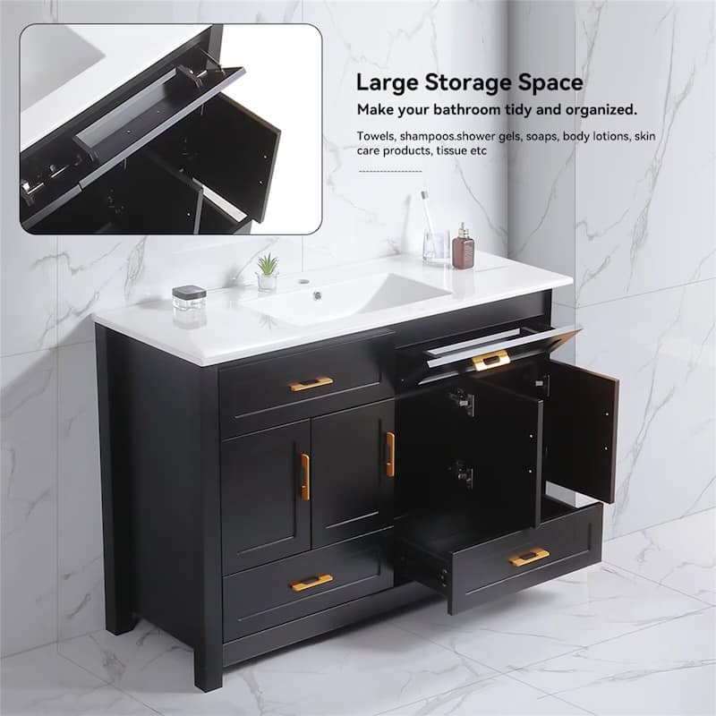 48" Bathroom Vanity with Ceramic Sink Combo, Abundant Storage Cabinet