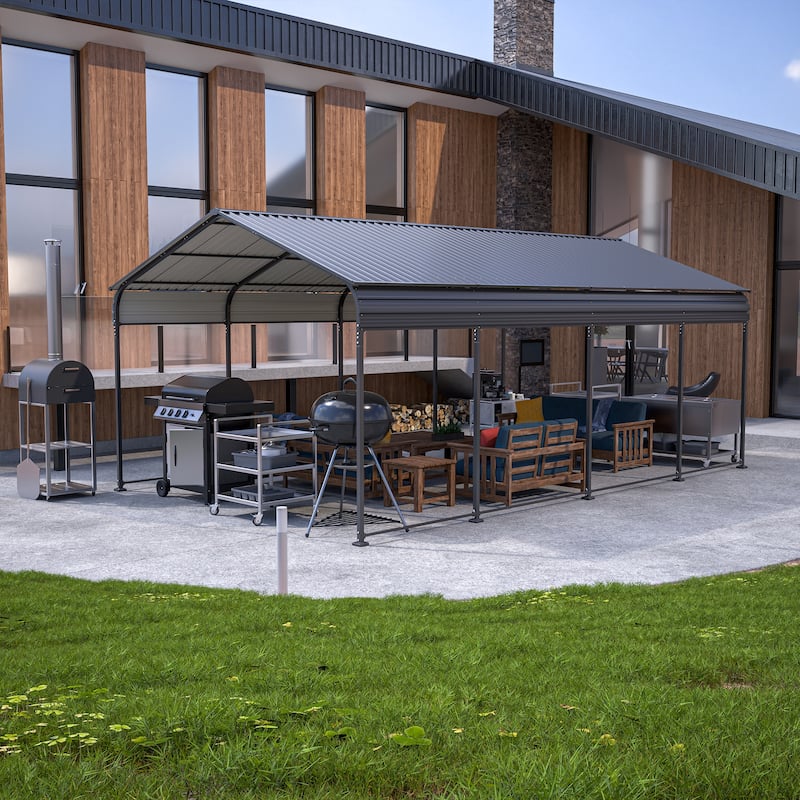 GDFStudio - Oliver Heavy Duty Outdoor Metal Carport with Waterproof Tarpaulin and Reinforced Base
