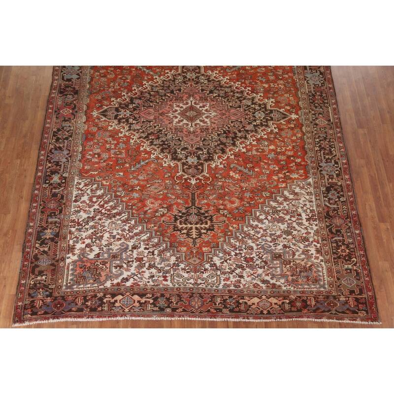 Hand Knotted Oriental 100% Wool Carpet Traditional Medallion Red Heriz Area Rug - 12' 10'' X 9' 7''
