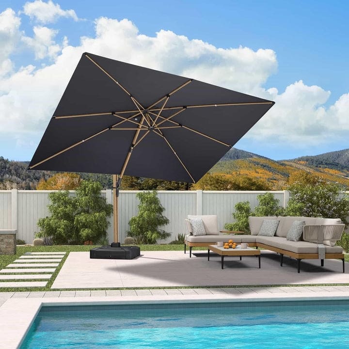 PURPLE LEAF Wood Grain Premium Patio Cantilever Umbrella