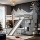 preview thumbnail 1 of 20, Elegant Twin Over Full Bunk Bed with Slide, Storage Staircase, Pine Solid Wooden Bunk Bed with Safety Guardrails Grey