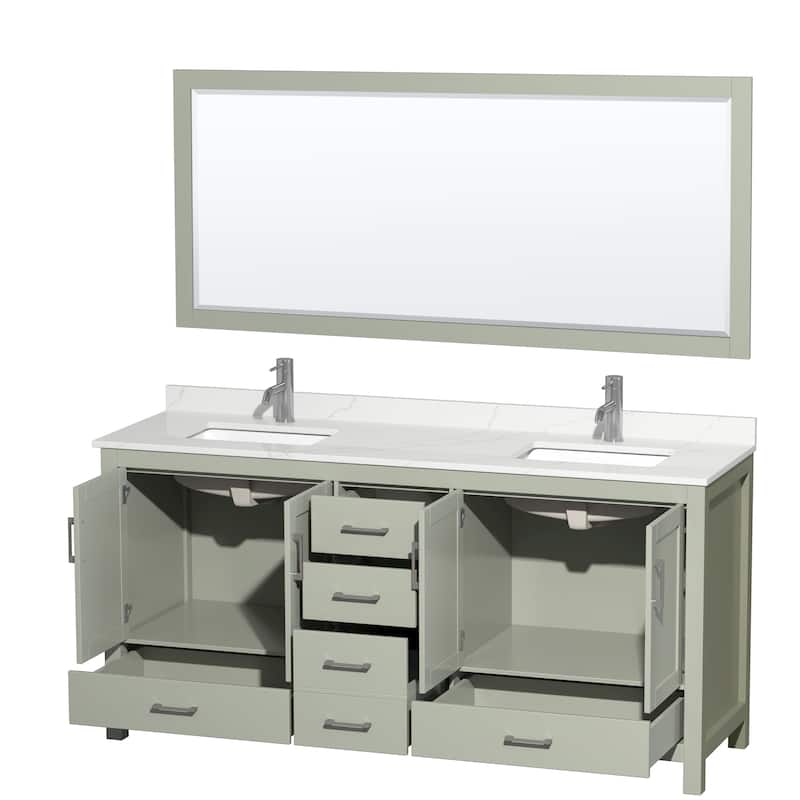 Sheffield 72-inch Double Vanity, Single Hole Quartz Top,70-inch Mirror