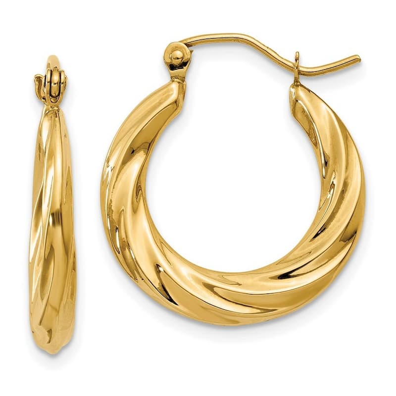 Curata 14k Yellow Gold Polished Twisted Hoop Earrings - 13x19.5mm Wide 3mm Thick