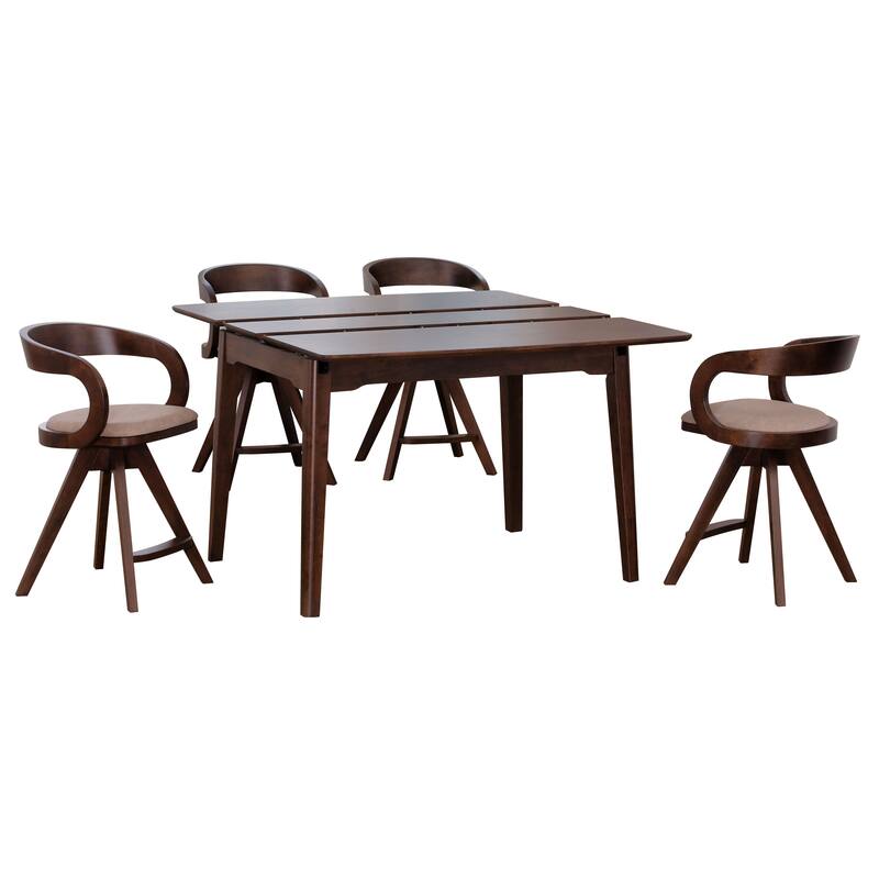 Furniture of America Abigail IX Mid-Century Modern 5-Piece Walnut 53-inch 1-Leaf Extendable Counter Height Dining Set
