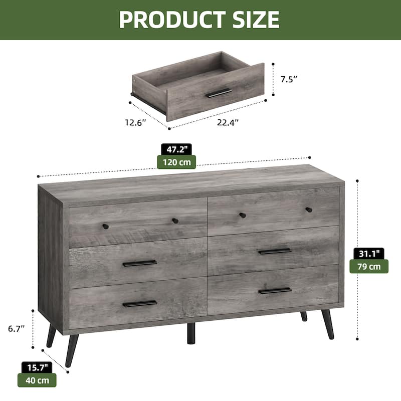 Rustic TV Stand for 65" TV, Entertainment Center with 6 Storage Drawers