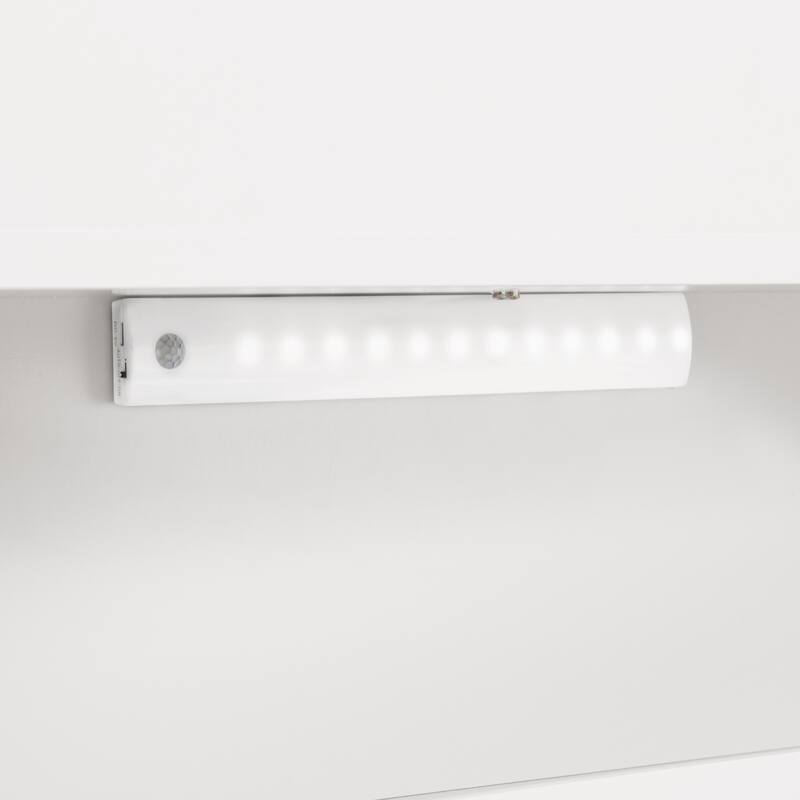 Full Size Platform Bed with LED Motion Sensor Light, Bookcase, And Adjustable Guardrails