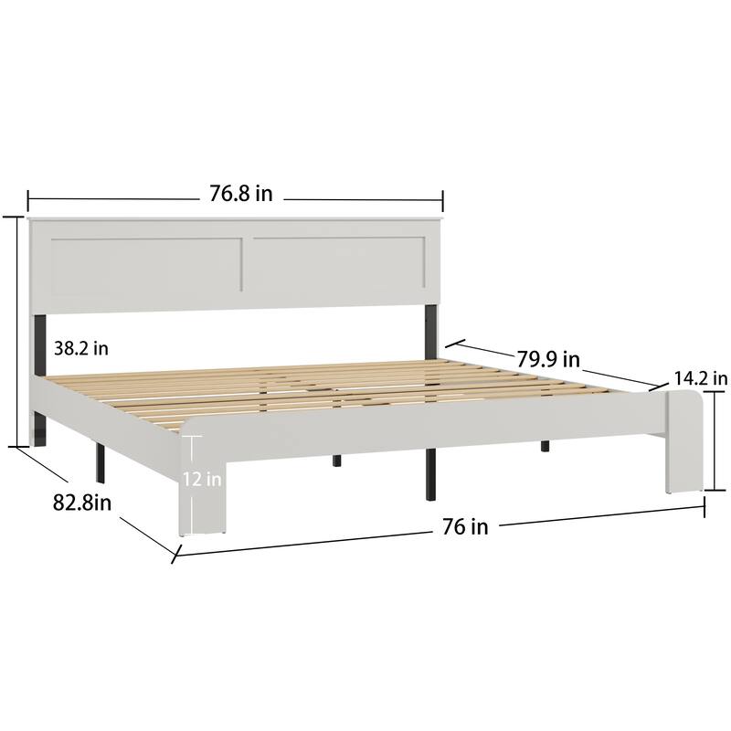 Wooden Platform Bed Frame with Large Under Bed Storage