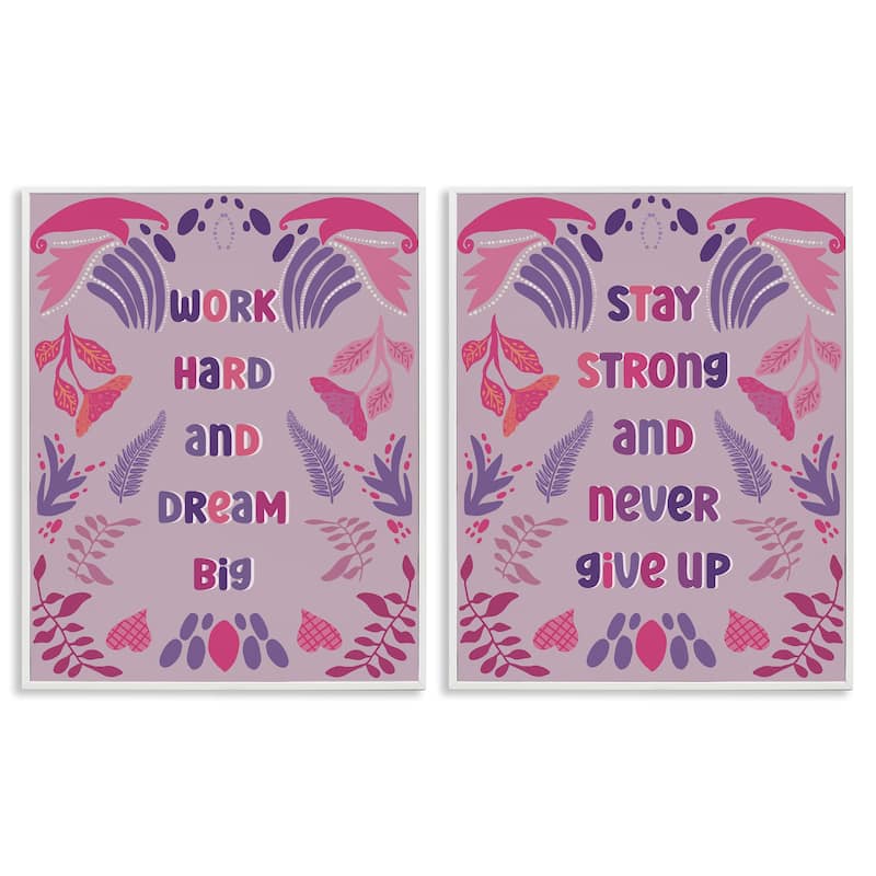 Stupell Purple Motivational Work Hard Framed Giclee Art Design By Julia Fox (Set of 2) - 24 x 30 - White