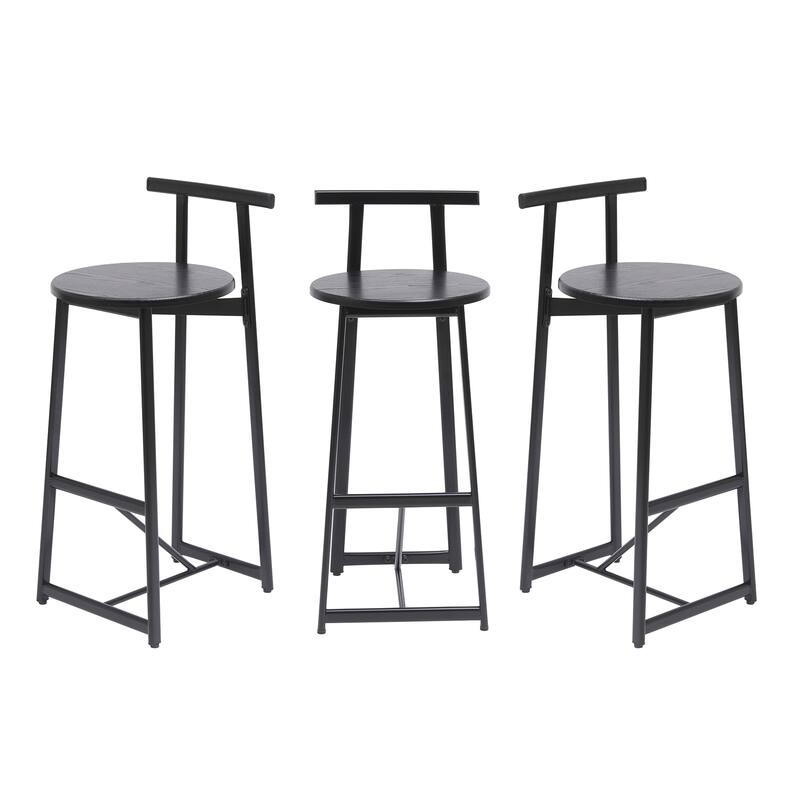 Set of 3 Kitchen Island Bar Chairs Metal Counter Barstools with Backrest for Dining Pub Room