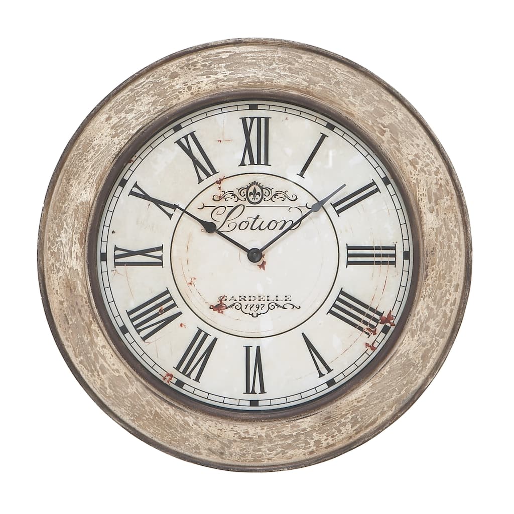 Wooden Distressed Wall Clock - Cream - Roche River Decor - 2"W x 24"L x 24"H