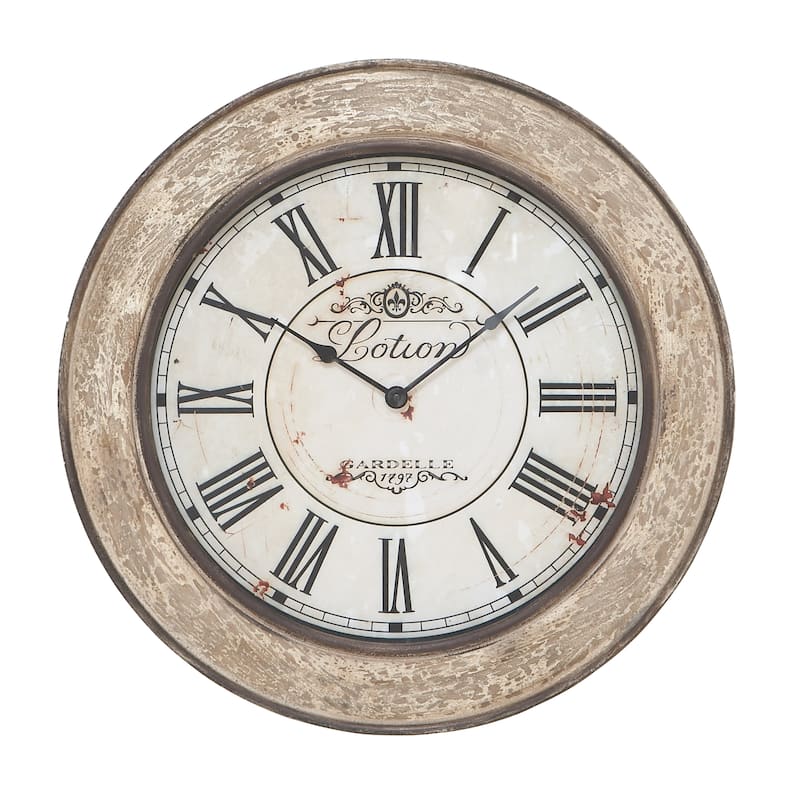 Wooden Distressed Wall Clock - Cream - Roche River Decor - 2"W x 24"L x 24"H