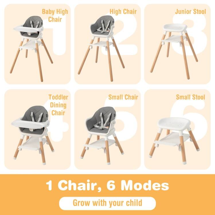 6-in-1 Baby High Chair with Removable Dishwasher and Safe Tray - 24.5" x 23" x 35.5"