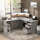 preview thumbnail 55 of 70, Modern Farmhouse L-Shape Desk with File Cabinet and Drawers, Homer Office Executive Desk with Charge Station