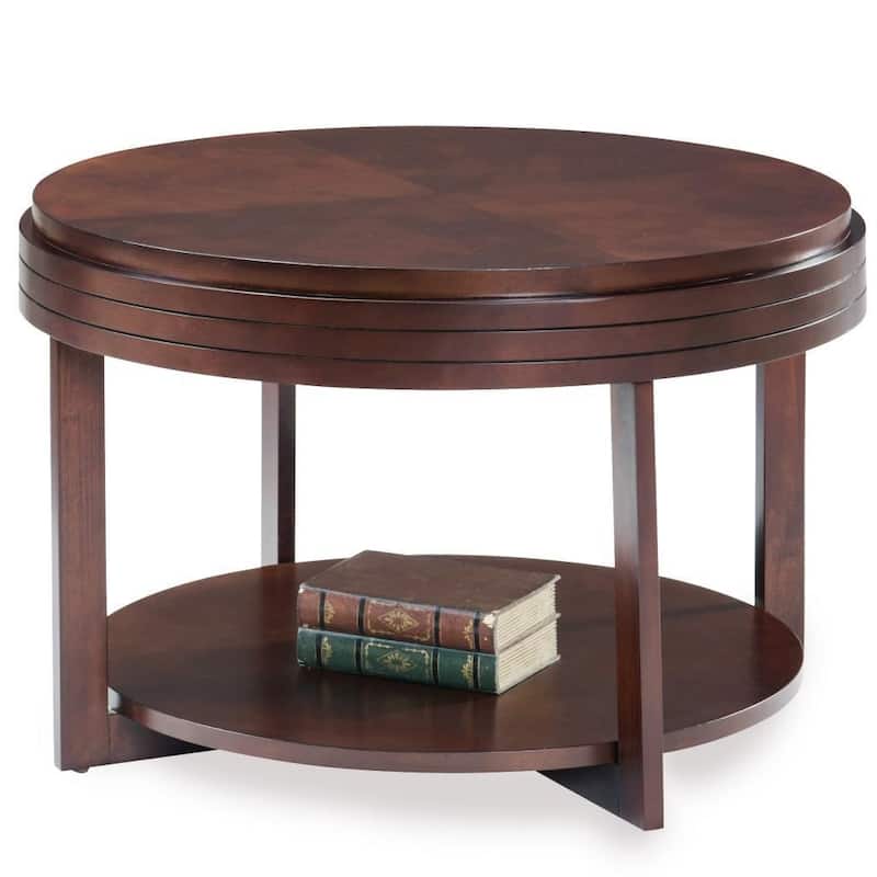 Teo Round Solid Wood Coffee Table with Shelf