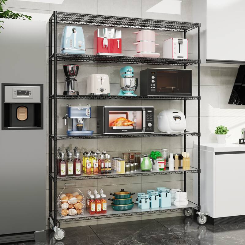 Adjustable Height 6 Tier Metal Wire Shelving Unit with Wheels