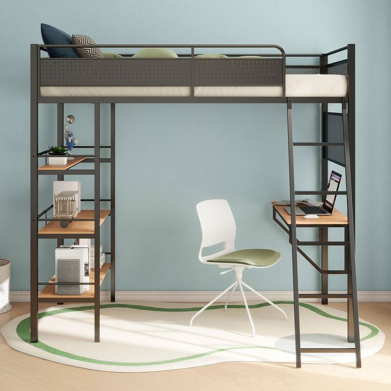 Campus 3-shelf Metal Twin Workstation Loft Bed