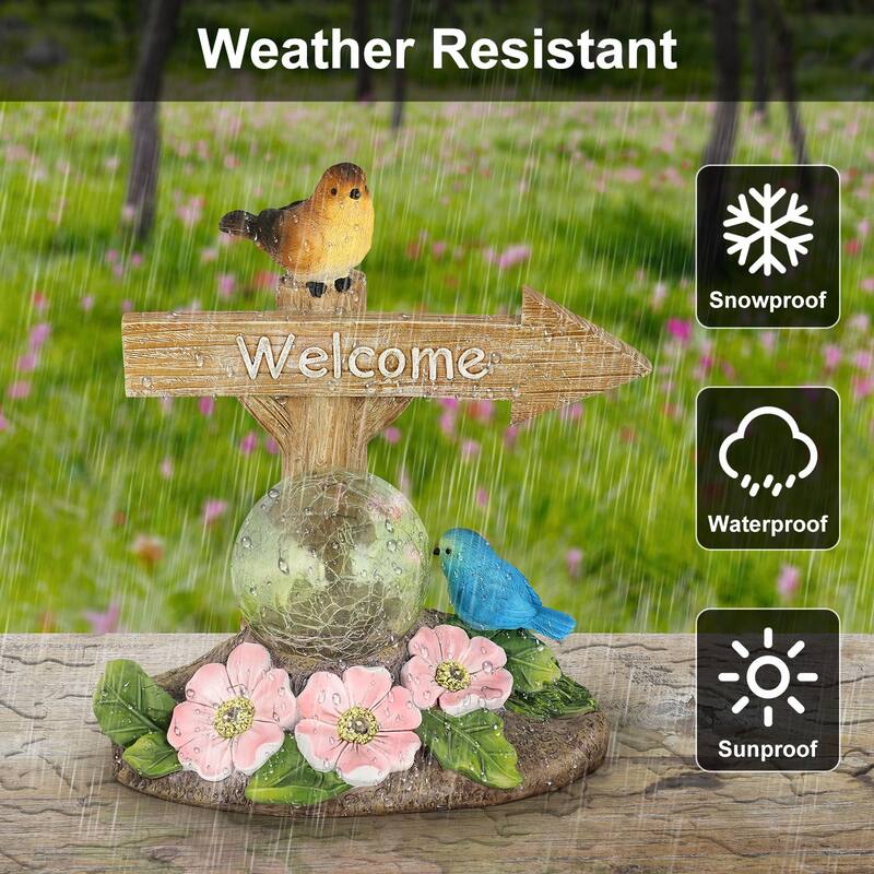 Solar Garden Decor Statues Welcome Sign Sculptures