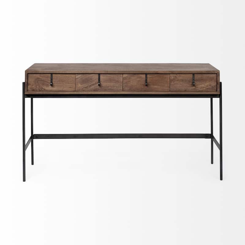 HomeRoots Rectangular Mango Wood Finish Console Table With 4 Drawers - 14