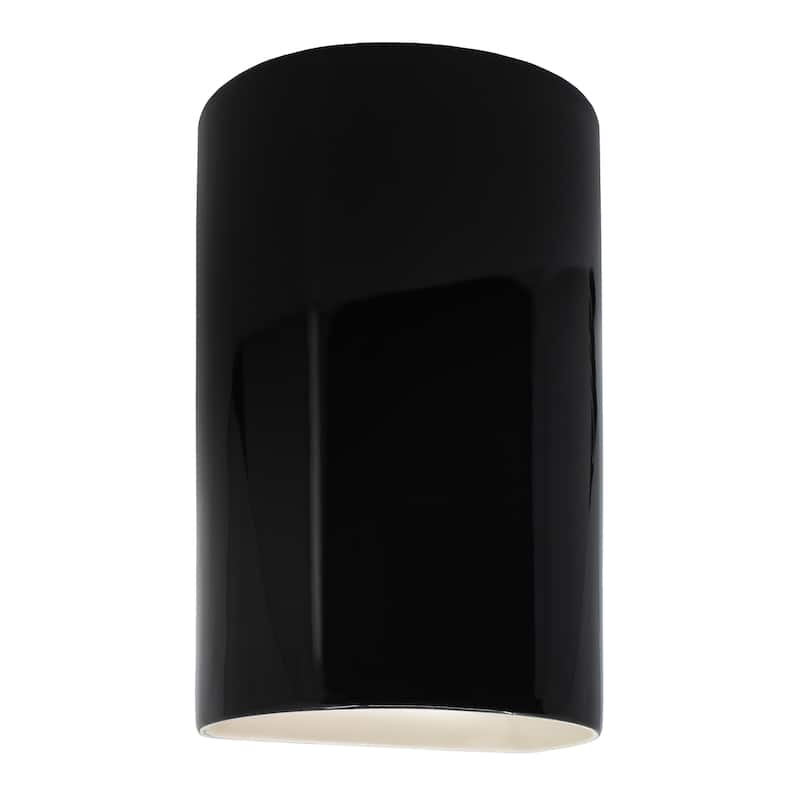 Justice Design Ambiance - Large ADA Cylinder Wall Sconce - Closed Top (Outdoor) - Replaceable Bulb - Gloss Black