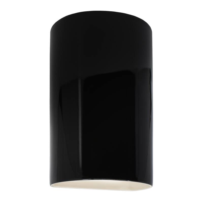 Justice Design Ambiance - Large Cylinder Wall Sconce - Open Top & Bottom (Outdoor) - Replaceable Bulb - Gloss Black