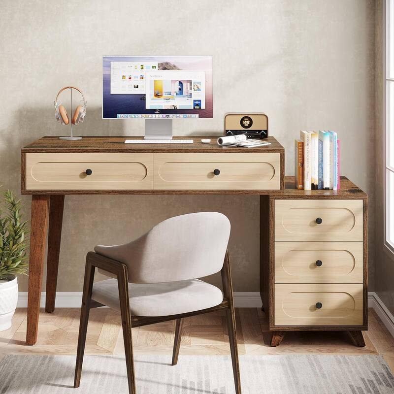 51-Inch Computer Desk with Reversible Drawer Cabinet and Printer Stand