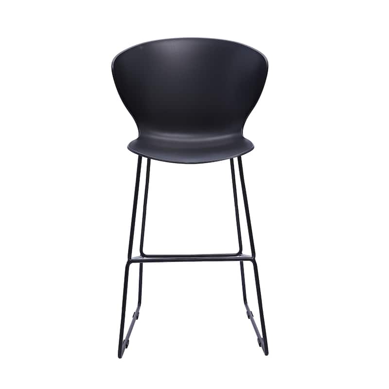 HomeRoots Set of Two 30" Black Heavy Duty Plastic and Metal Low Back Bar Height Bar Chairs